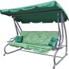 Rodzinna Huśtawka ogrodowa z Daszkiem Zielony wzór + Tekstylina 2x1 + Regulowane siedzisko + Materac + 2 Podstawki na napoje