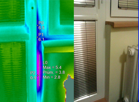 Prochladnutí ostění - netěsnost křídla a rámu, termovizní měření na Šumpersku, termovize Šumperk, termovize budov, tepelný únik budovy