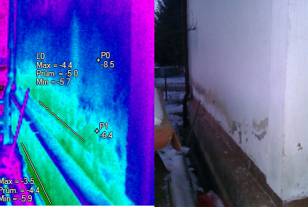 Soklová část domu - vzlínající vlhkost, termovize, termovizní měření na Šumpersku