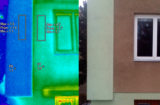 Porovnání zapteplené části domu vs. nezateplené; termocorp.cz, termovizní měření na Šumpersku, termokamera Šumperk