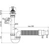 Alcadrain A830 DN50 40 trubkový drezový sifón s prípojkou a flexi hadicou rozmery