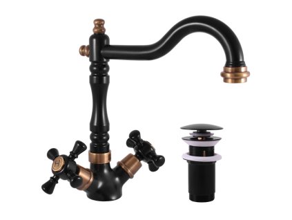 MORAVA RETRO - Umyvadlová baterie s výpustí, Černá matná/Stará mosaz (Bronz) MK321.0/8CMATSM, RAV Slezák
