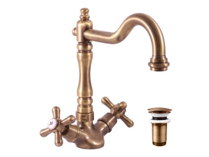 MORAVA RETRO - Umyvadlová/dřezová baterie  s výpustí, Stará mosaz (Bronz) MK121.0/8SM, RAV Slezák