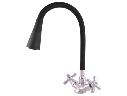 MORAVA RETRO - Umyvadlová/dřezová baterie s flexibilním ramínkem bez výpusti, Chrom/Černá MK120.0/13, RAV Slezák