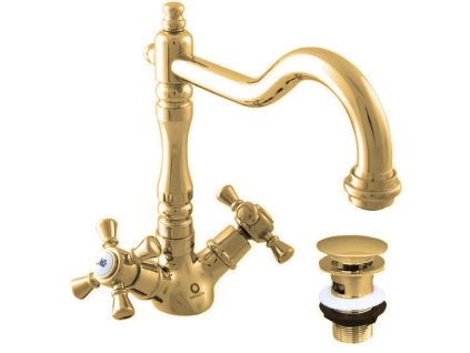 MORAVA RETRO - Umyvadlová baterie s výpustí, Zlatá lesklá MK321.0/8Z, RAV Slezák