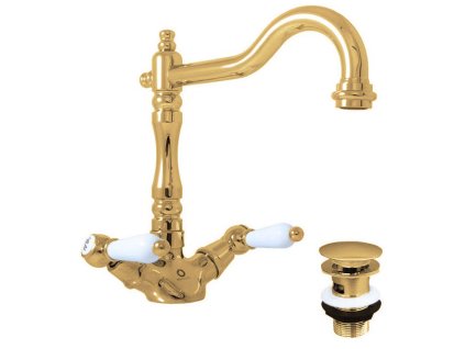 MORAVA RETRO - Umyvadlová baterie s výpustí, Zlatá lesklá MK521.0/8Z, RAV Slezák