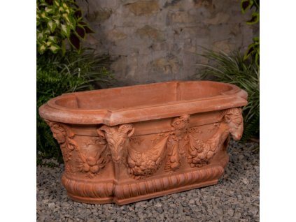 Cassetta Ornata con Teste Ariete Terracotta Impruneta