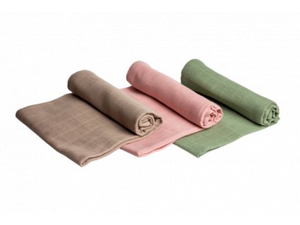 organic muslin nappies half rolled mix pink sage brown