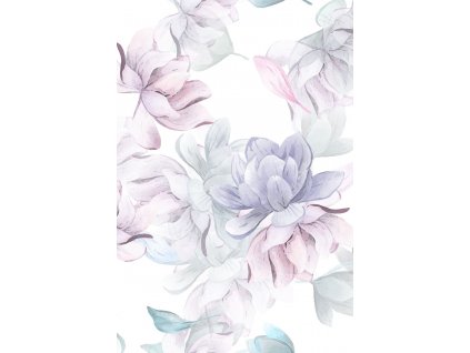 Úplet - pastelové květy na bílé - extra šíře