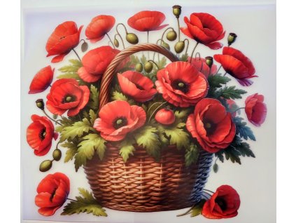 Barevná nažehlovačka - vlčí máky v košíku