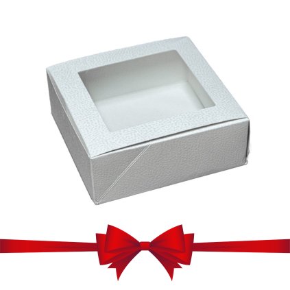 Krabice na cukroví s průhledem 160x160,v.60mm (imitace kůže - bílá)