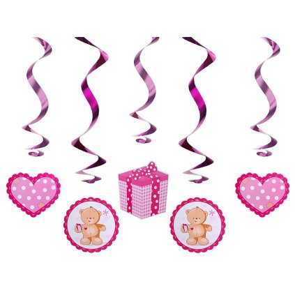 314159 partydeco zavesne spiraly ruzove s medvidkem 5 ks