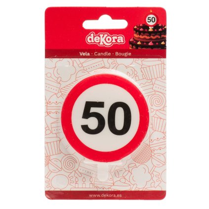 296159 svicka na dort 6 3cm dopravni znacka cislo 50 dekora