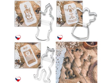 Sada MIKULÁŠ, ČERT a ANDĚL XL 20 cm - vykrajovátka a šablony na zdobení 6ks