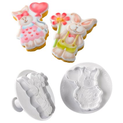 13100 vytlacovac vykrajovatko plast a stencil zamilovani zajici 2 2 ks sada