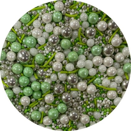 300390 1 cukrove zdobeni bile stribrne a zelene mint breeze 100 g cukrarska