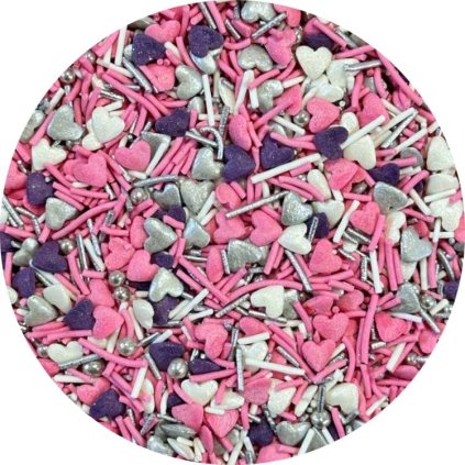 313571 cukrove zdobeni bile stribrne ruzove a fialove tender heart 70 g
