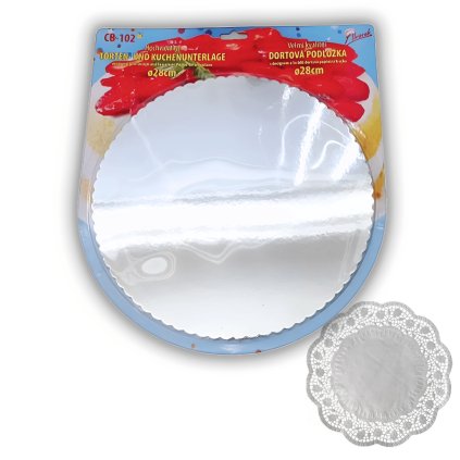 Alvarak dortová podložka 28cm ZRCADLOVÁ + 5 krajek | SILVER
