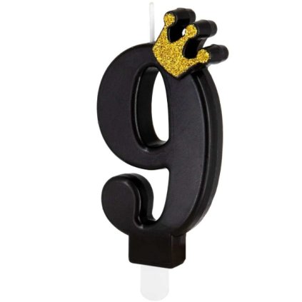 297368 1 dortova svicka cislo 9 cerna s korunkou 8 8 cm