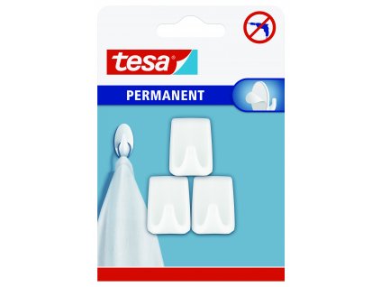 tesa® Permanent háčky bílé, obdélníkové (Barva bílá, Doplňující informace 3 háčky, velikost S, obdélníkové, plast, Rozměr ŠxVxH: 2,2 x 3 x 1,7 cm)