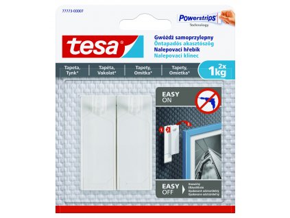 tesa® Nalepovací hřebík na tapety a omítku 1kg (Barva bílá, Rozměr 2 háčky + 3 proužky)