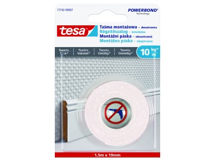 tesa® Montážní oboustranná páska na tapety a omítku 10kg/m (Barva bílá, Rozměr 1,50 m : 19 mm)