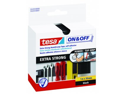 tesa® On & Off suché zipy Extra silný suchý zip – páska (Barva černá, Rozměr 50 mm : 100 cm)