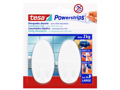 tesa® Powerstrips Velké oválné háčky (Barva bílá, Rozměr 69,4mm x 22,9mm x 36,8mm / 2 háčky + 4 proužky velké)