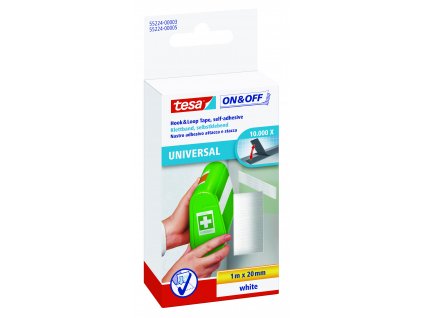 tesa® On & Off suché zipy Samolepicí pás pro univerzání použití (Barva bílá, Doplňující informace obě strany, role, Rozměr 2,5 m : 20 mm)