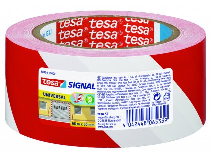 tesa® Signal Universal – Vyznačovací lepicí páska (Barva červená-bílá, Doplňující informace 1 role se štítkem, Rozměr 66 m : 50 mm)