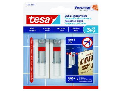 tesa® Nastavitelný nalepovací šroub na dlaždice a kov 3kg (Barva bílá, Rozměr 2 šrouby + 3 proužky)