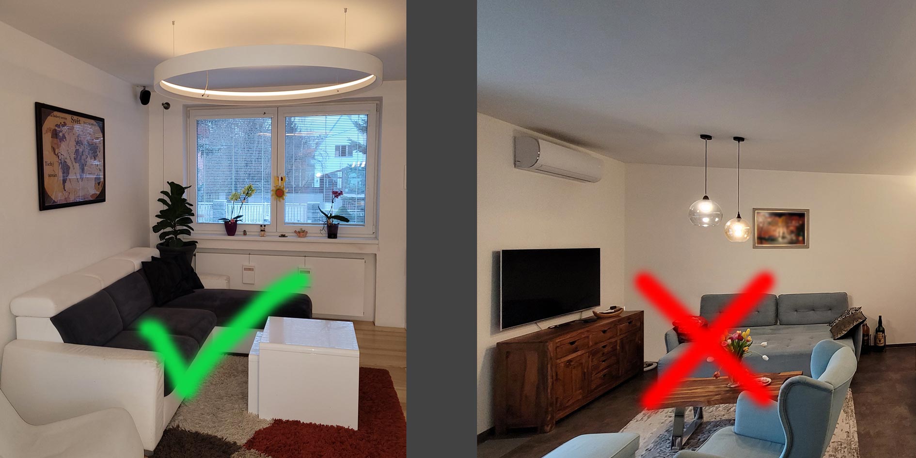 4. Intenzita osvětlení v obývacím pokoji, v dětském pokoji, v kanceláři.