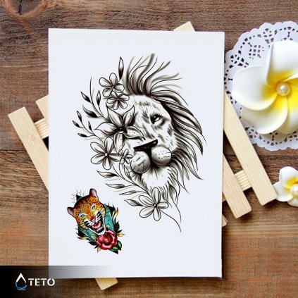 Lion and tiger with flower - set