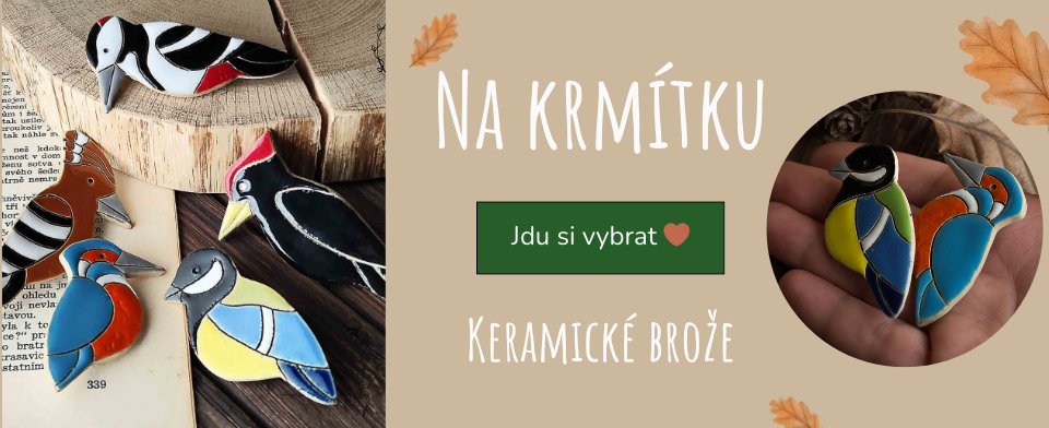 Keramické brože ptáčci na krmítku ruční výroba
