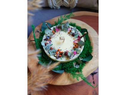 Přírodní svícen z TEAKOVÉHO DŘEVA – botanický svícen se sójovou svíčkou