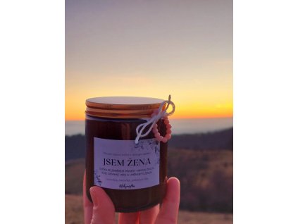 Přírodní svíčka se záměrem JSEM ŽENA 250 ml – s náramkem z růžového opálu