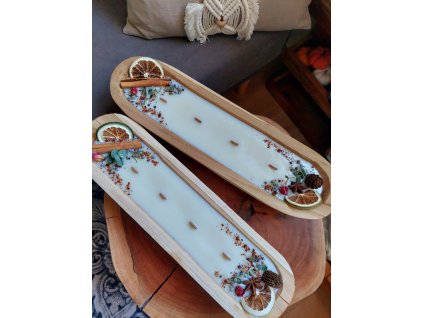 MAXI vánoční svíčka v teakové loďce 40 cm