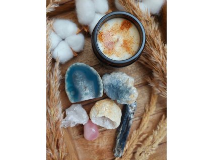 Aromasvíčka s ANDĚLSKOU ENERGIÍ 120 ml – sójová svíčka s drahými kameny