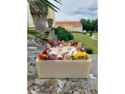 BÍLÁ SNĚHURKA – botanická svíčka hranatá 12 cm – přírodní dekorace s citrusovou vůni