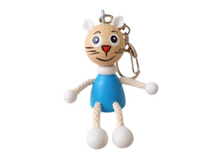 7675 1 blue kitty wooden keyring