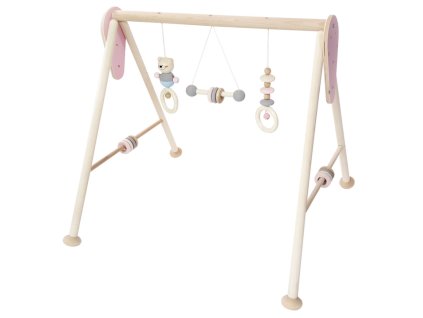 Dětská DŘEVĚNÁ HRAZDIČKA růžový medvídek