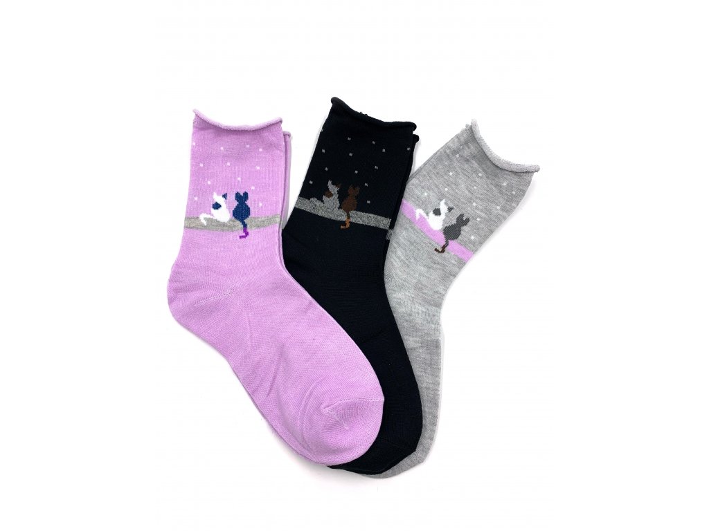 Dámské klasické ponožky se vzorem "kočky"  3-pack