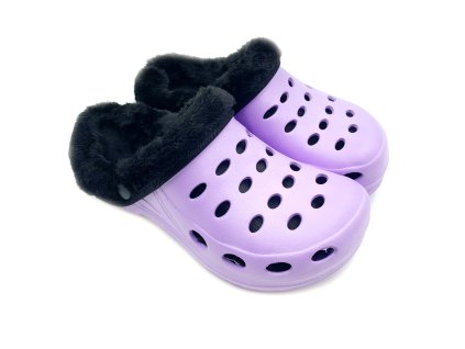 Dámské zateplené clogsy FLAMEshoes A-002-M Světle fialová/černá