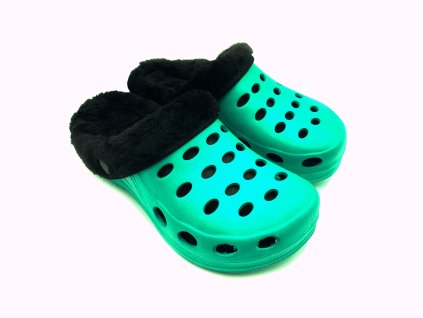 Dámské zateplené clogsy FLAMEshoes A-002-M smaragdová/černá