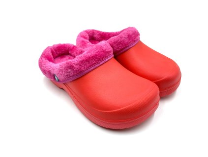 Dámské zateplené clogsy FLAMEshoes B-2002 červeno-růžová