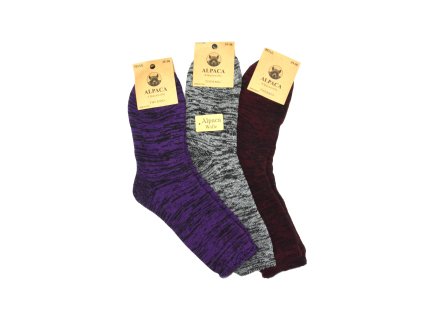 Dámske vlnené ponožky ALPACA melier 3-pack - fialová/sivá/čierna