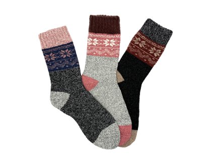 Dámske vlnené ponožky ALPACA nórsky vzor 3-pack - tm.sivá/sv.sivá/čierna