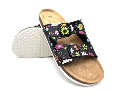 Dámské biopantofle KVĚTY - černá/růžová
