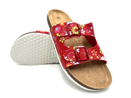 Dámské biopantofle KVĚTY - červená/růžová