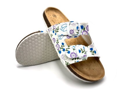 Dámské biopantofle KVĚTY - bílá/fialová